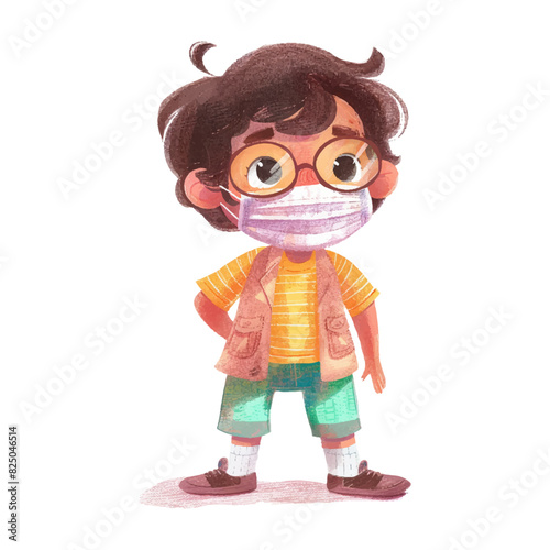 Cute boy wearing medical mask white background (12)