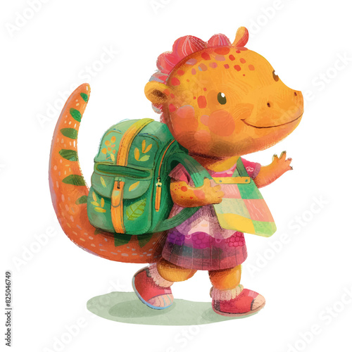 Cute brontosaurs baby going to school (1)
