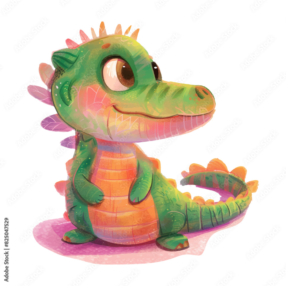 Fototapeta premium Cute crocodile running white background (25)