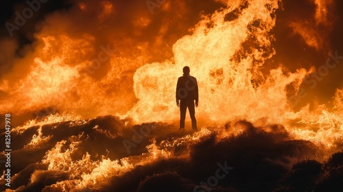 Image of a human silhouette against a flame background.