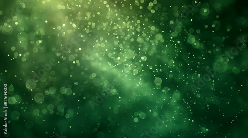 Image of green dust particles suspended in the air, bokeh effect.