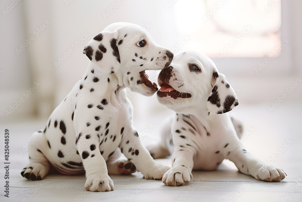 two cute playful Dalmatian puppies two cute playful Dalmatian puppies