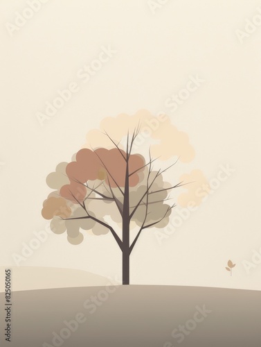 Minimalist Autumn Tree and Falling Leaves Illustration © Amaven