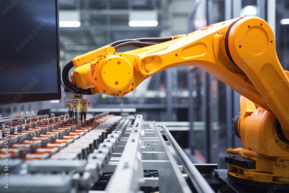 Industrial Robotic Arm on Automated Production Line