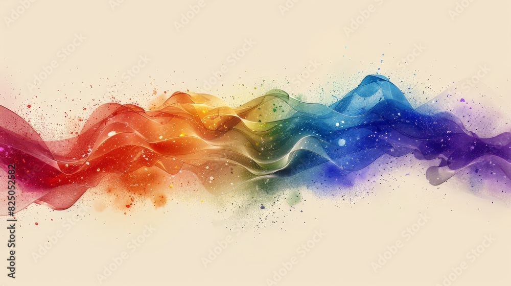 Fototapeta premium A clean, minimalist depiction of a rainbow-colored wave, representing the fluidity and inclusiveness of the LGBTQIA+ community. The abstract design is set against a neutral background.