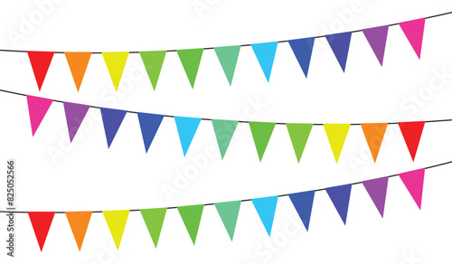 A set of colorful carnival garlands. Pennants  triangular flags  birthday decorations.
