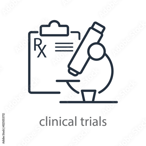 Microscope and prescription icon. Clinical research and trials logo. Emblem for medical clinic. Vector illustration isolated on white background.