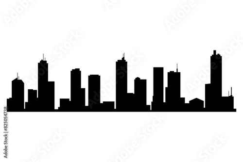 Cityscape silhouette. City building, night town and horizontal urban panorama silhouette. Modern urban landscape. Monochrome panoramic view