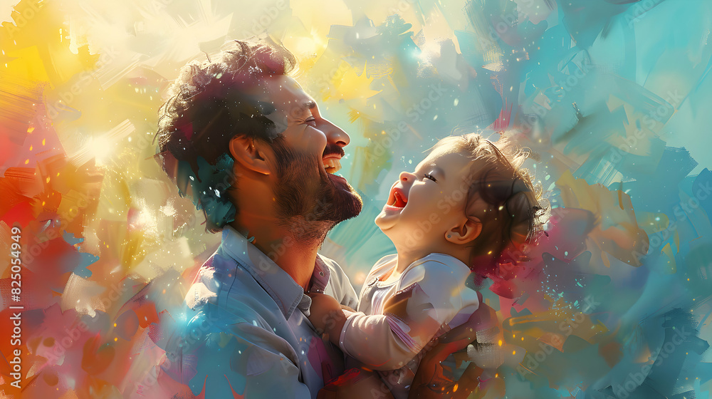Glossy Dad and Child Laughter: Abstract Digital Art Symbolizing Joy and Happiness in Bond Glossy Dad and Child Laughter: Abstract Digital Art Symbolizing Joy and Happiness in Bond