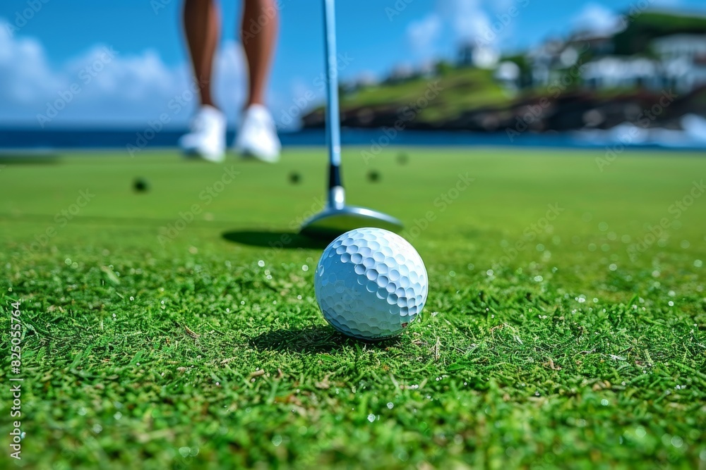 Obraz premium Golf Ball on the Green of a Golf Course