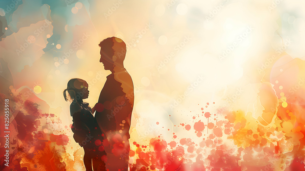 Photo Stock: Abstract Digital Art of Glossy Dad and Kid Joy Symbolizing Happiness and Connection in Their Bond Photo Stock: Abstract Digital Art of Glossy Dad and Kid Joy Symbolizing Happiness and Connection in Their Bond