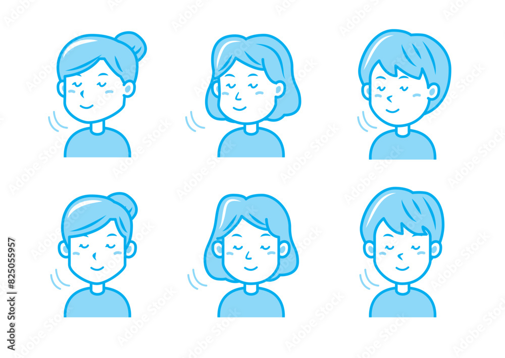 うなずく女性のイラストセット うなずく女性のイラストセット