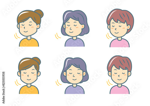 うなずく女性のイラストセット