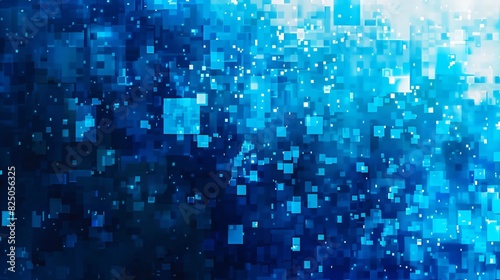 abstract image with many small and large blue squares scattered across the image