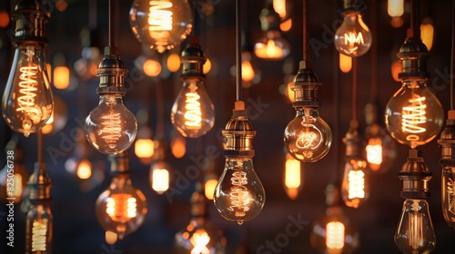  a bunch of light bulbs hanging from the ceiling.