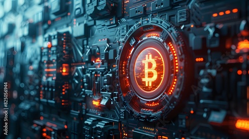 futuristic vault door made of interlocking digital cubes, crypto currency, technology, bitcoin and business concept © RANA