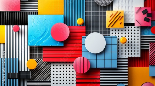 Geometric elements take center stage in this modern pop art background, offering a visually striking composition that appeals to contemporary aesthetics. photo