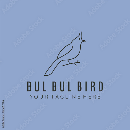 whiskered bulbul bird line art logo vector symbol illustration design