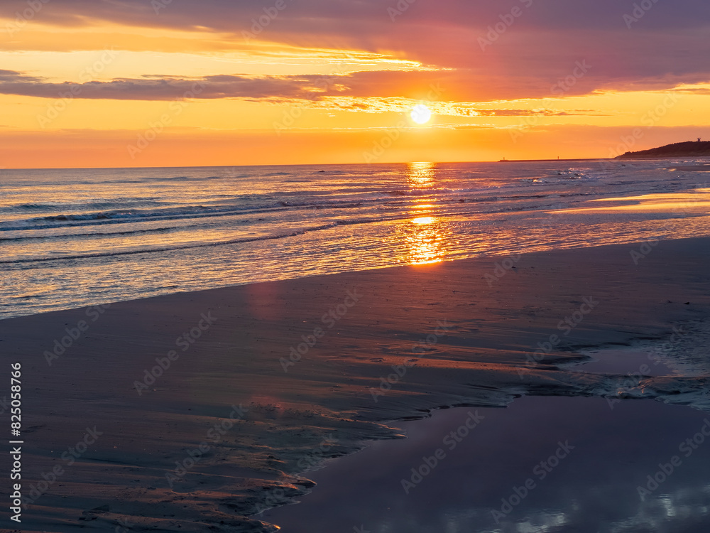 Sunrise over the Polish Baltic Sea in the morning