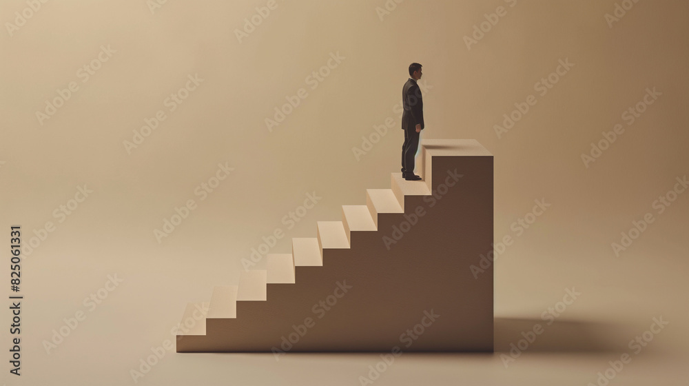 Businessman standing on top of stairs 3d illustration Businessman standing on top of stairs 3d illustration