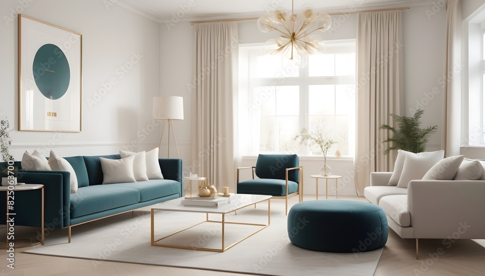 white and gold theme interior modern minimalism photo realism