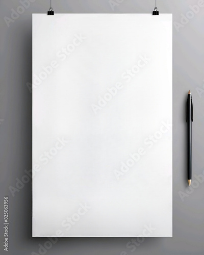 Mockup poster grande en blanco junto a un lápiz