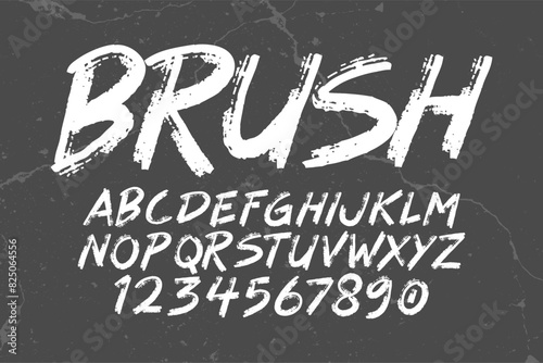 Grunge Horror Font. Hand Made Brush Typeface. Vector Stock Illustration. Brush stroke Alphabet. Typography for scary headlines and horror movie scenarios.