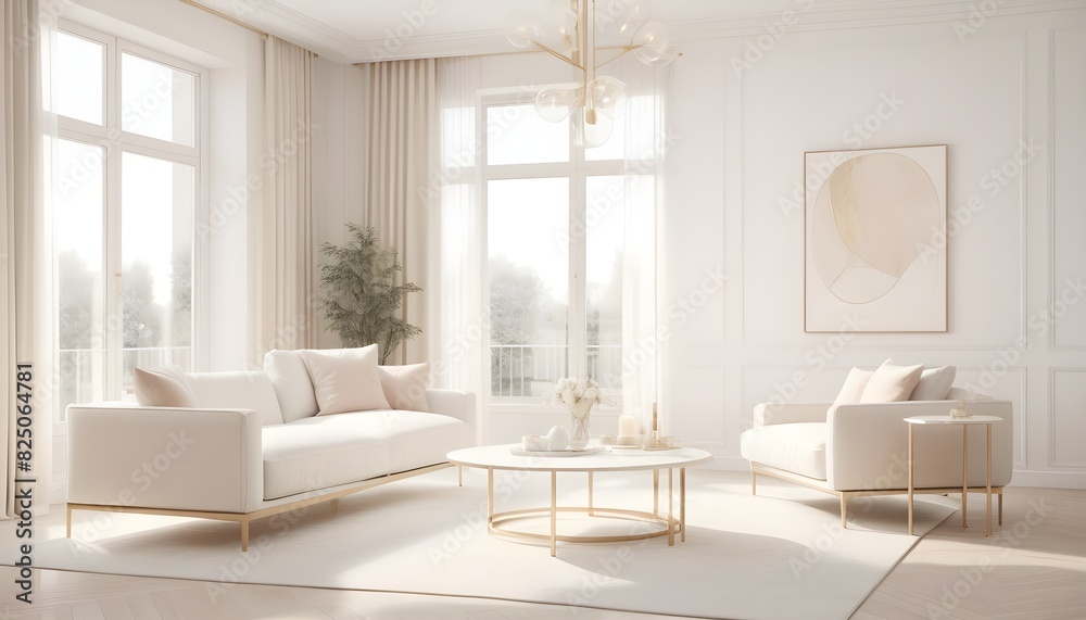 Fototapeta premium white and gold theme interior modern minimalism photo realism