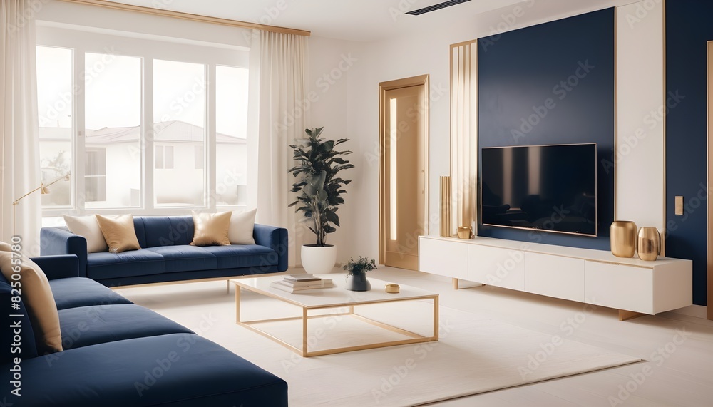 white and gold theme interior modern minimalism photo realism