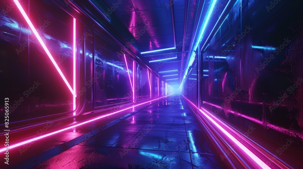 Mesmerizing futuristic dreamscape with hypnotic blue and purple neon lights