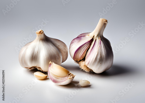 Garlics on white background.