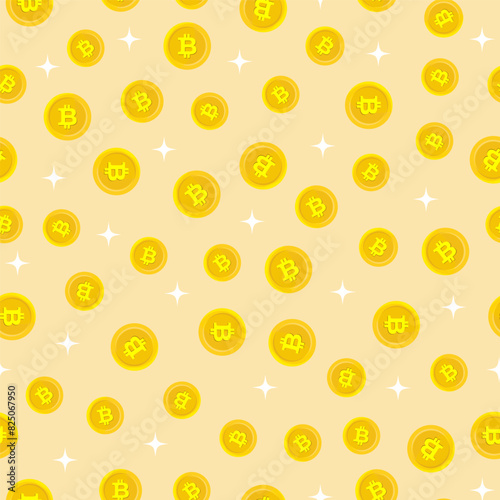 Seamless pattern design with bitcoin coins. For fabric, wrapping paper, wallpaper or as a background for designs