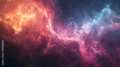 An abstract space background showcasing the ethereal beauty of a nebula, with wisps of gas and dust in pastel colors softly merging into the dark expanse of the universe. photo