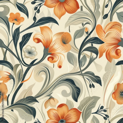 Early 20th-Century Art Nouveau Floral Seamless Pattern

