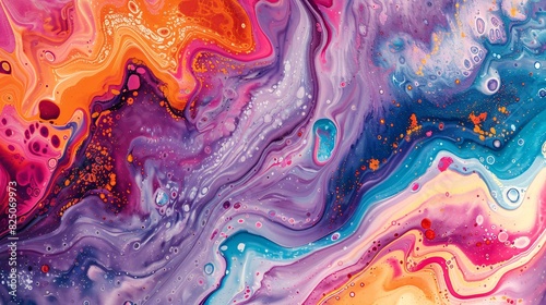 a stunning abstract painting background with a fluid marbling effect, highlighting an intensive mix of vibrant acrylic hues.