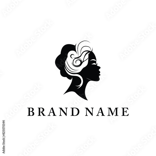 illustration of a beautiful woman's face logo design, women's beauty brand, hair salon