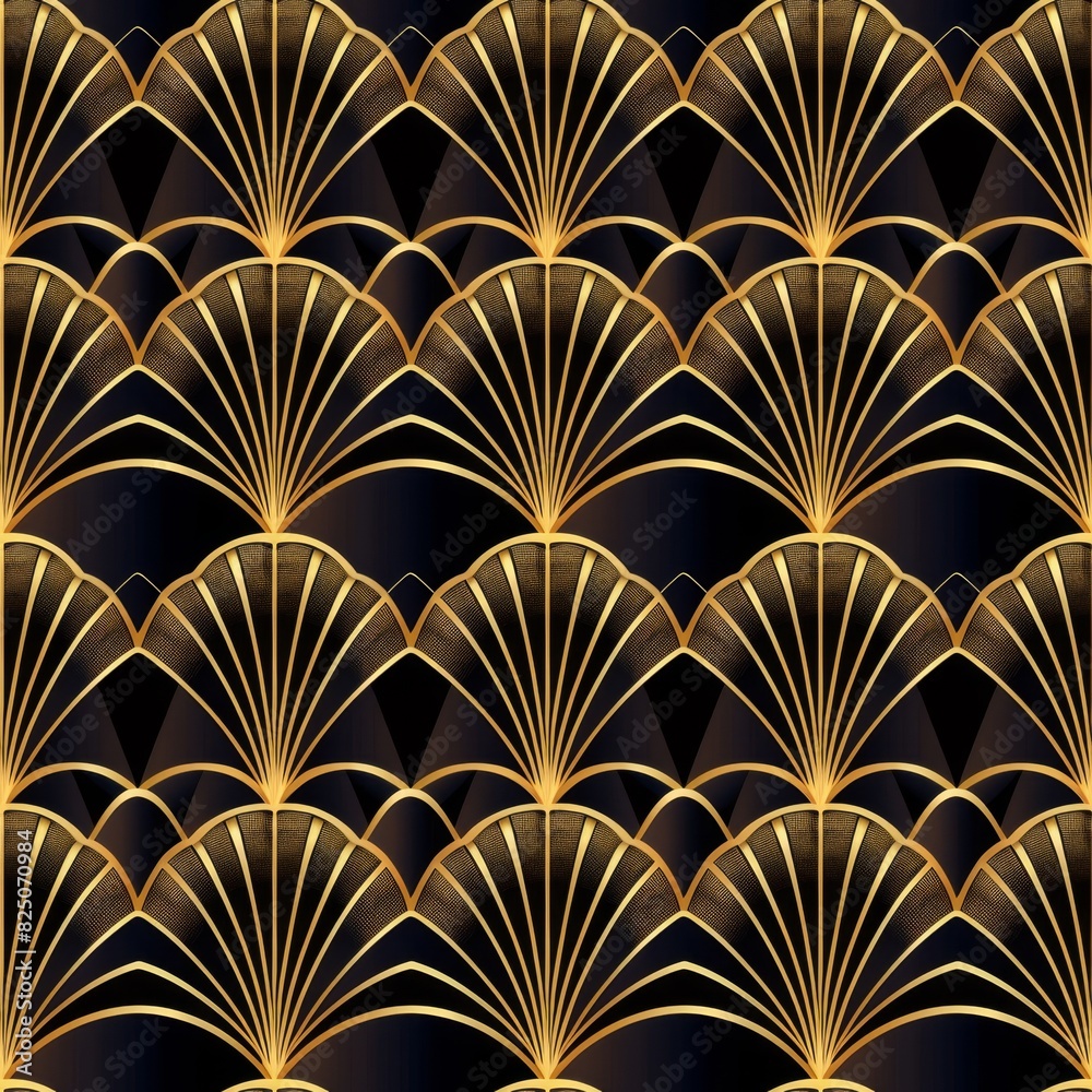Art Deco Seamless Pattern with Geometric Shapes and Sleek Lines

