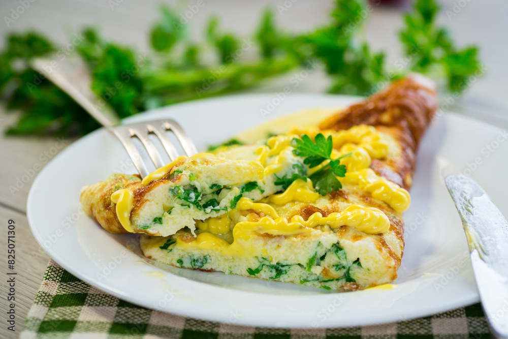 fried omelette stuffed with herbs, parsley, dill fried omelette stuffed with herbs, parsley, dill