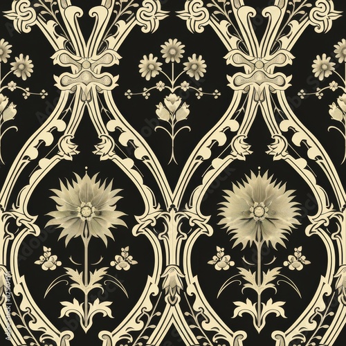Gothic Revival Seamless Pattern with Intricate Medieval Motifs

