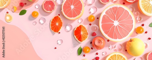 Vibrant Minimalist Arrangement of Summer Fruits with Pastel Colors