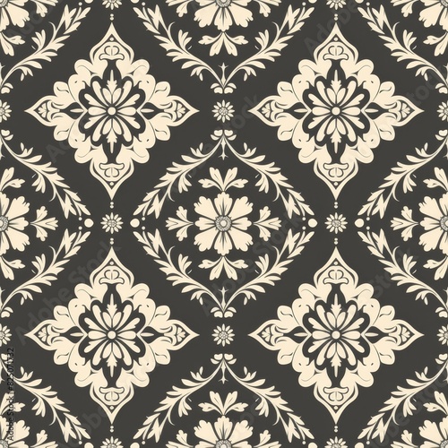 Neoclassical Seamless Pattern with Geometric and Floral Motifs

