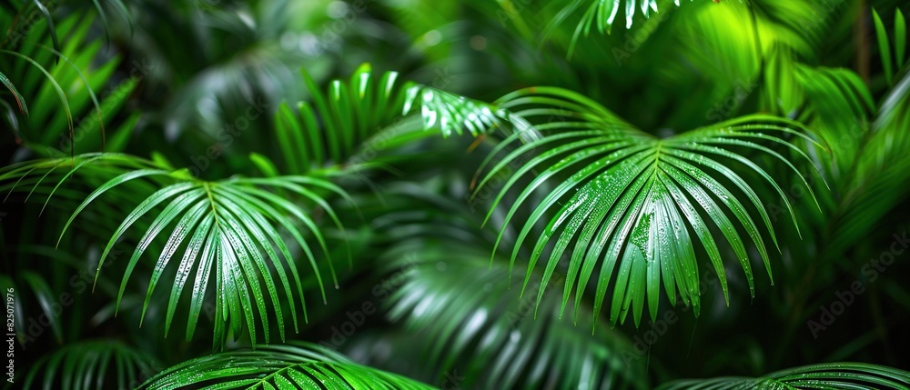 Tropical nature background. Green palm leaves in the jungle. Copy space for text or design Tropical nature background. Green palm leaves in the jungle. Copy space for text or design