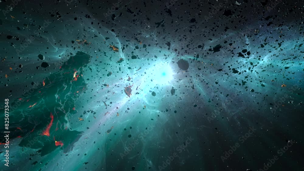 Asteroids in deep space with light blue rays
3d rendering of deep space with asteroids concept, 4K, 2024
