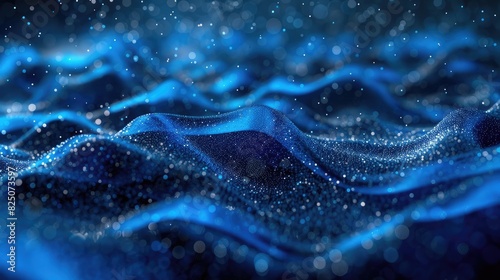 Technology blue wave of particles. Big data visualization. Analytics representation. Digital background. 3d rendering.