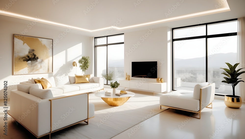 white and gold theme interior modern minimalism photo realism white and gold theme interior modern minimalism photo realism