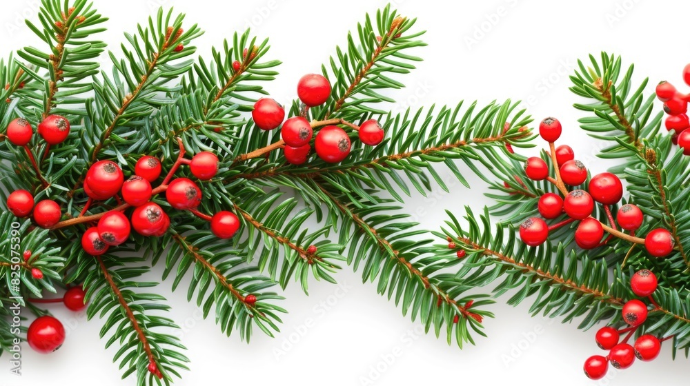 A white background with a red and green Christmas tree with berries A white background with a red and green Christmas tree with berries