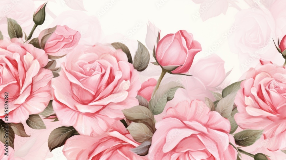 A beautiful pink flower bouquet with a white background. The flowers are arranged in a way that they look like they are growing out of the white background. Scene is one of elegance and sophistication
