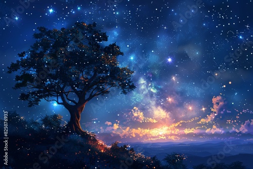 Childhood Sci-Fi Inspiration: Night Sky with a Resplendent Gibbon Galaxy, Stars and Dreams © guolin