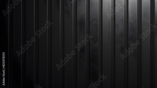 Black background with vertical lines  a gradient  light and shadow  simple  dark gray  symmetrical composition  vertical stripes of different sizes. mystery and elegance. 