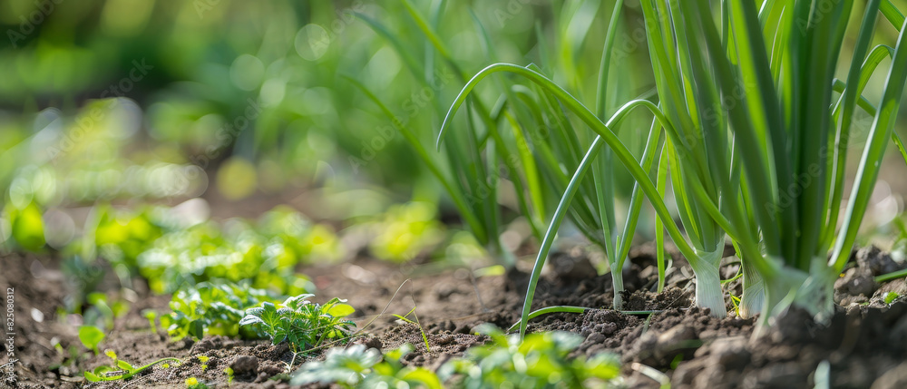 Healthy spring onions in a vegetable patch Healthy spring onions in a vegetable patch